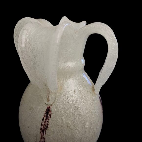 Murano Style Art Glass Vase 7” Textured Opalescent Brown Swirl Handles Italy - Picture 6 of 8